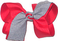 Large Dunham (Baton Rouge) Plaid with Navy Ribbon and Red and Plaid Knot School Plaid Bow